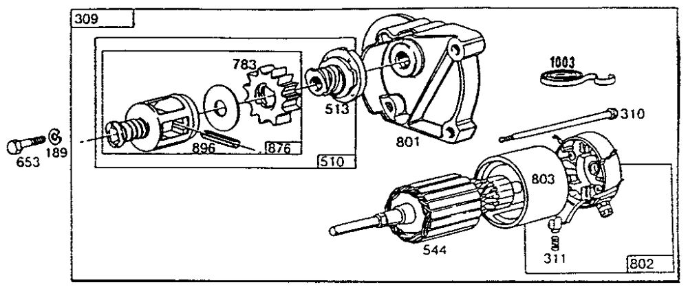 Starting Motor Diagram and Parts List for 402700-402799  Briggs and Stratton Engine